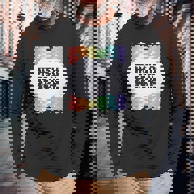 Proud Brah ゲイプライドフラッグ ジェンダー平等 パステルブラ 長袖tシャツ 長袖Tシャツ 高齢者への贈り物