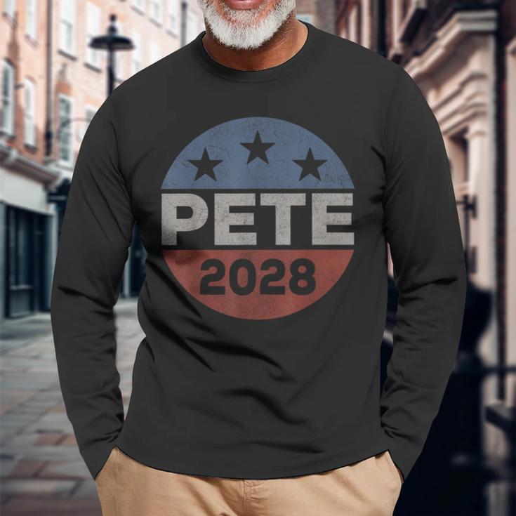 Retro Pete 2028 Pete Buttigieg Para Presidente 2028 Camiseta de manga larga Regalos para ancianos