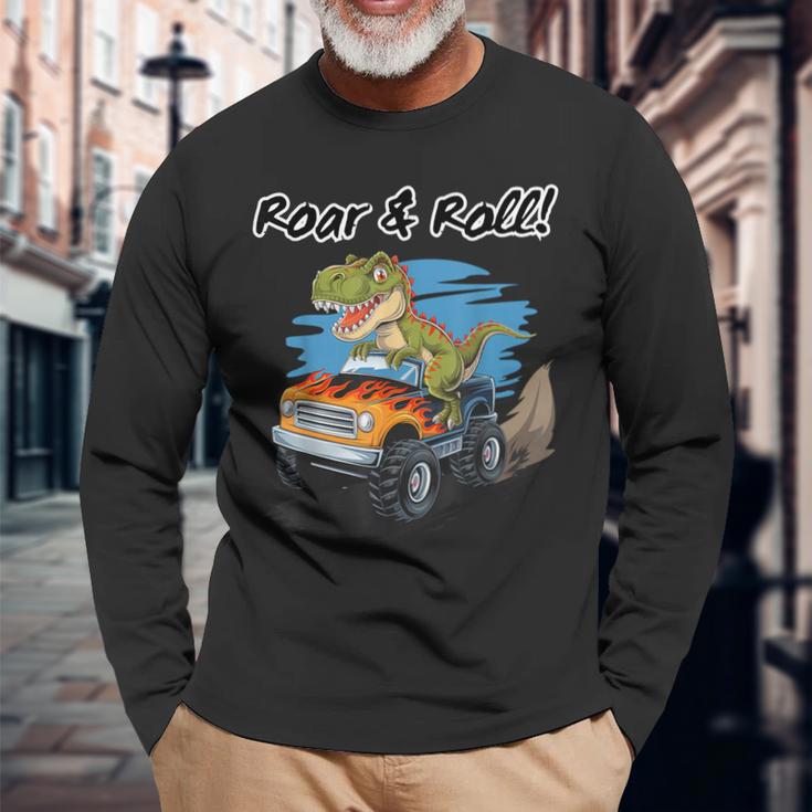 Roar & Roll Dinosaure Monster Truck T-shirt à manches longues Cadeaux pour les vieillards