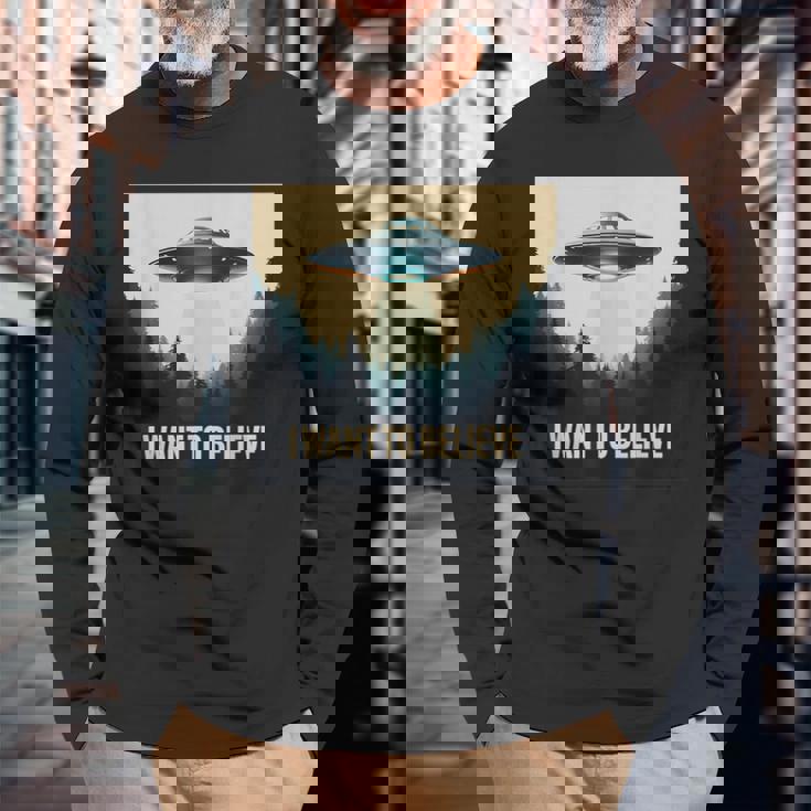 I Want To Believe ヴィンテージ Ufo エイリアン クラフト 夢の出会い 長袖Tシャツ 高齢者への贈り物