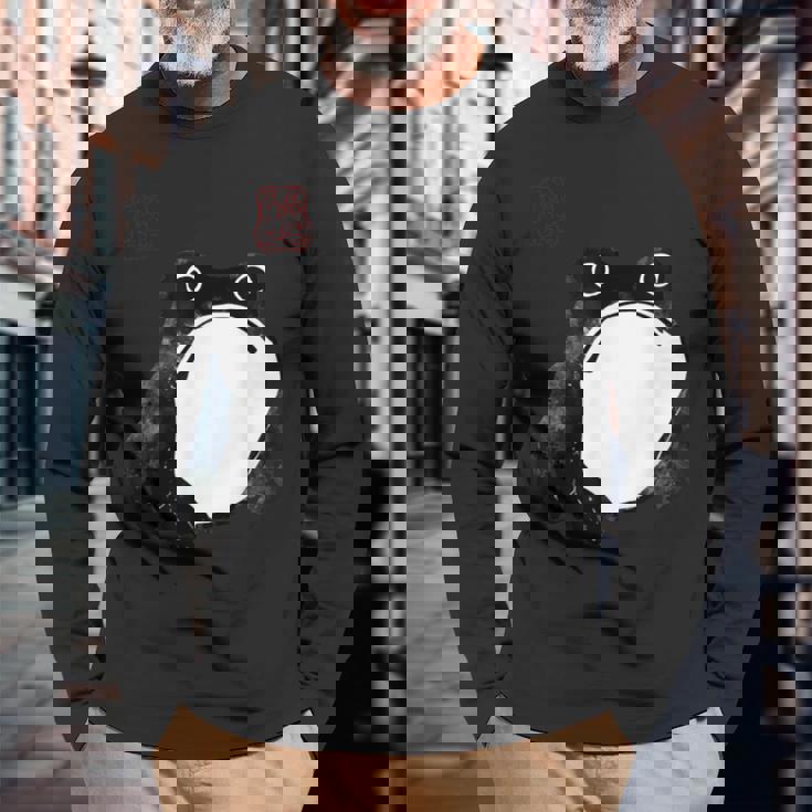 【かゑるまにあ】不機嫌な蛙 日本の侍カエル 浮世絵 かえる 日本禅美術 伝統芸術 松本奉時 ヴィンテージ タトゥーアート 長袖Tシャツ 高齢者への贈り物