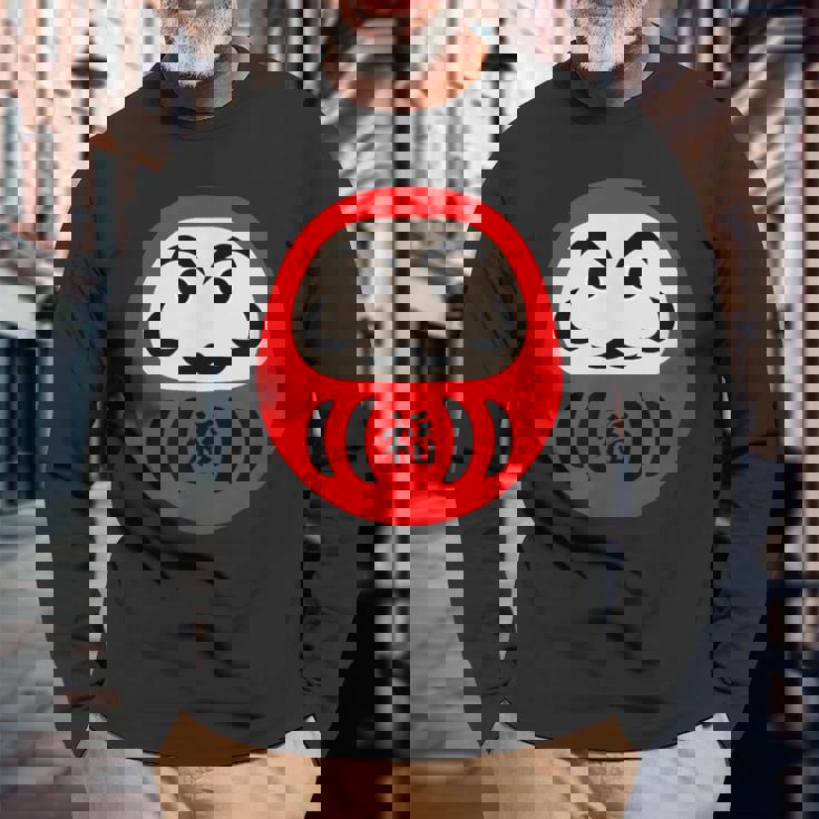 【だるま 福】面白い おもしろ 文字入り 開運グッズ 運気アップ 縁起物 ラッキー 和柄 ネタ ウケ狙い 日本 お土産 長袖Tシャツ 高齢者への贈り物