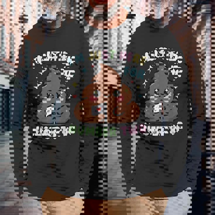 おもしろうんち二日目のためだけにここにいるよ 長袖Tシャツ 高齢者への贈り物