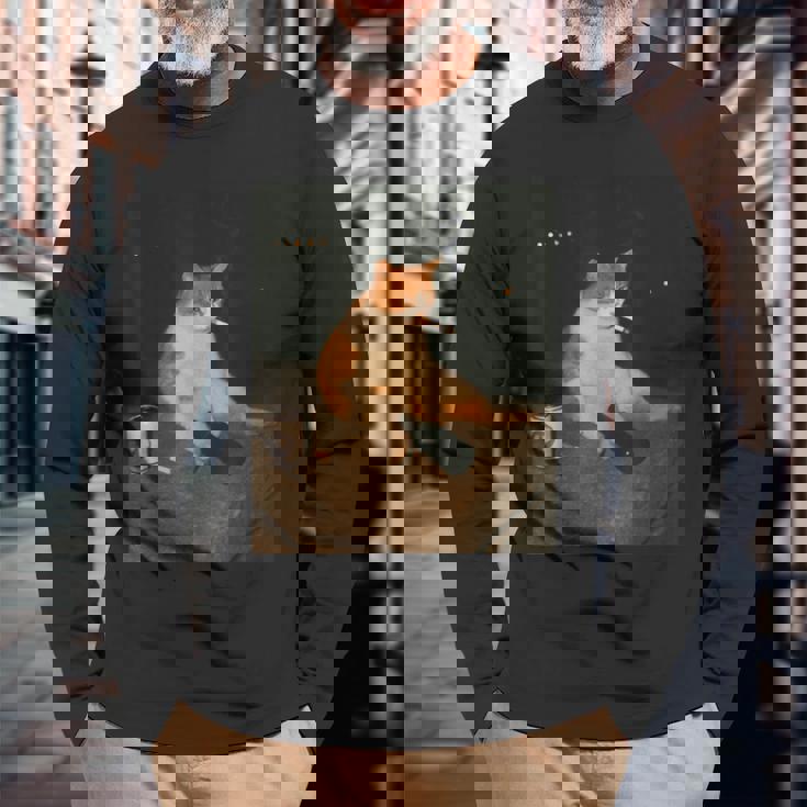 おもしろタバコ 子猫 喫煙 バカ ミーム ブレイン 長袖Tシャツ 高齢者への贈り物