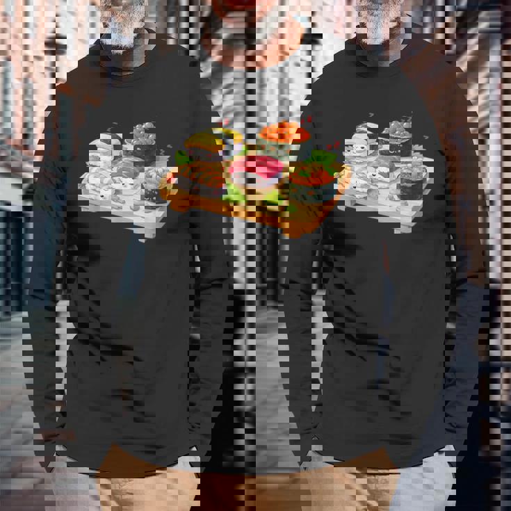 おもしろ寿司 かわいい かわいい 寝る食べ物 長袖Tシャツ 高齢者への贈り物