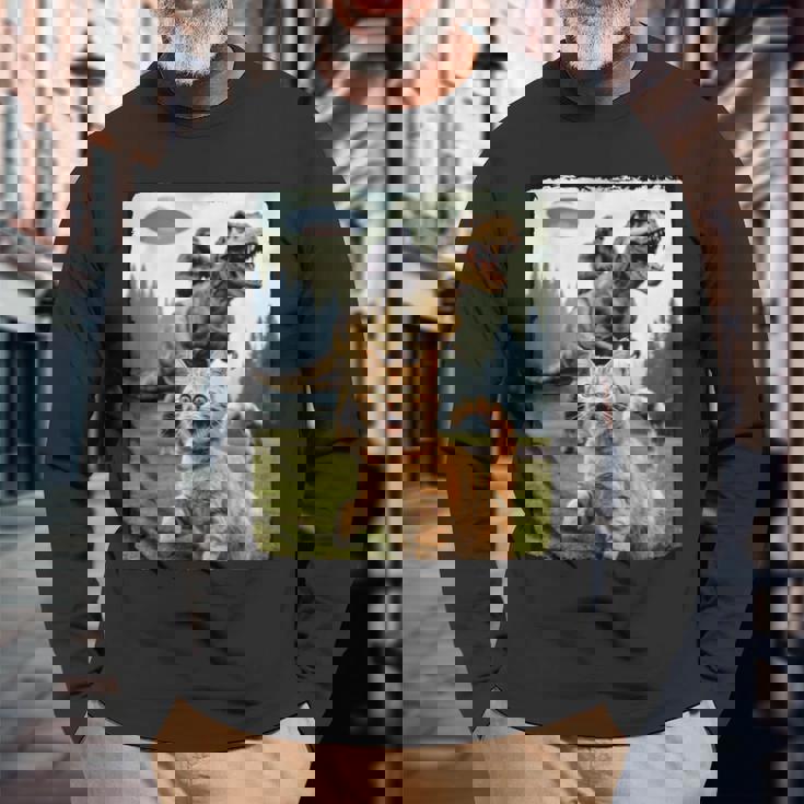 おもしろ猫 ゴリラ 恐竜 Ufo ミーム 不条理なユーモアシーン 長袖Tシャツ 高齢者への贈り物