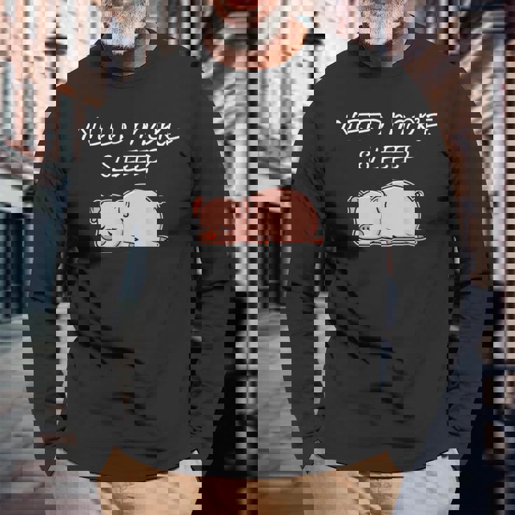 おやすみになる豚のパジャマデザイン 長袖Tシャツ 高齢者への贈り物