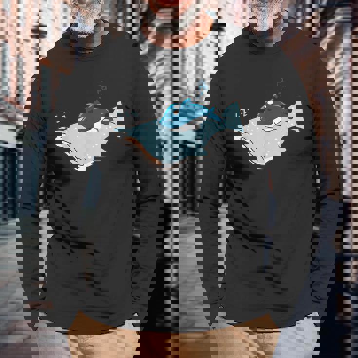 かわいい カワイイ アニメ 眠っているサメ ジンベイザメ 日本語 長袖Tシャツ 高齢者への贈り物