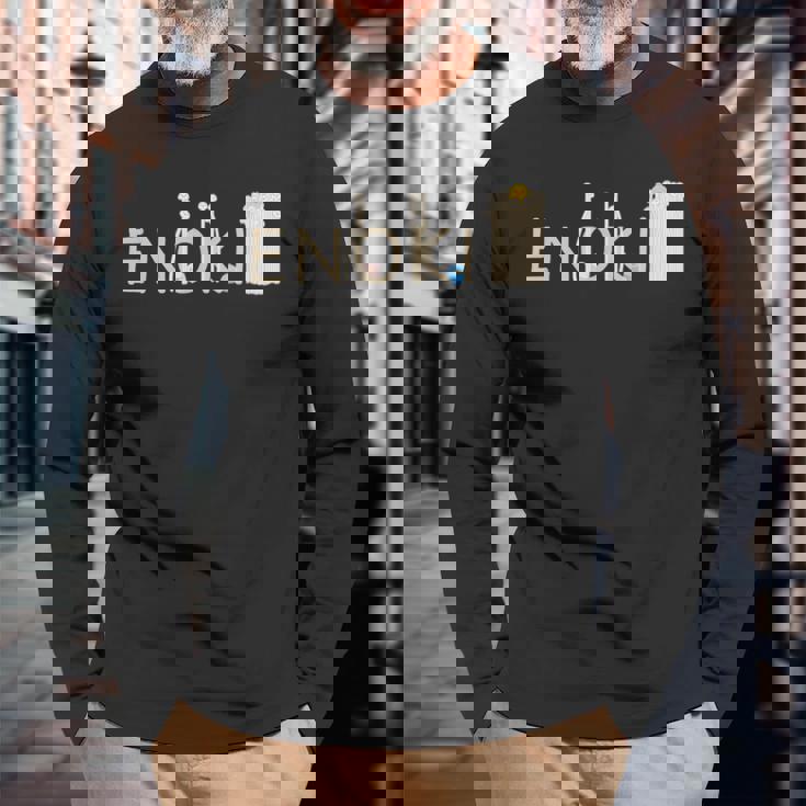 くりこ ギブミー睡眠 『Enoki』 きのこ シュール 男女兼用 グッズ 長袖Tシャツ 高齢者への贈り物