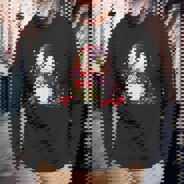 さくらんぼペンギン かわいい チェリー フルーツ アートワーク ペンギン好き 長袖Tシャツ 高齢者への贈り物