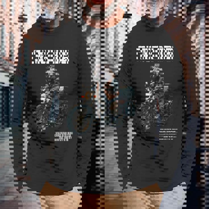 たぬきライダー バイク ビンテージ かっこいいタヌキ 狸 おもしろ 日本 動物 ユニーク オートバイ 乗り物 長袖Tシャツ 高齢者への贈り物