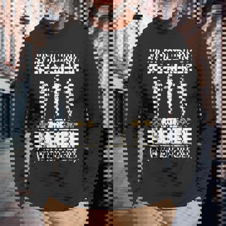 なぜ走るの だからもっと食べられるラーメンマラソン 長袖Tシャツ 高齢者への贈り物