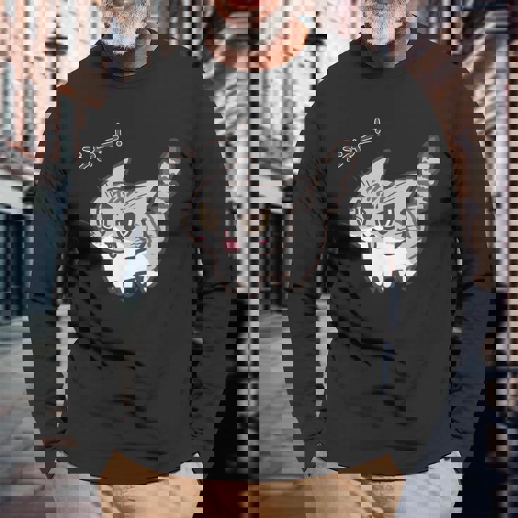 ねこシャーサバトラ白猫ver 長袖Tシャツ 高齢者への贈り物