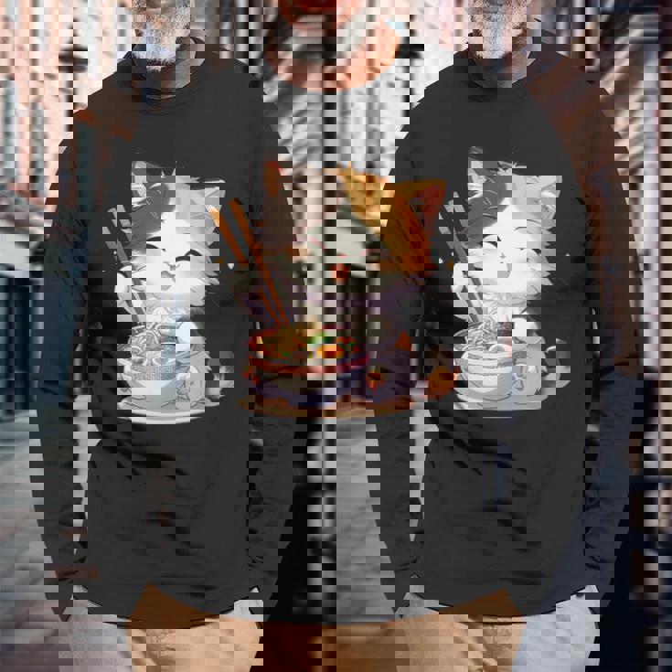 わがまま猫 ねこ ラーメン好き かわいい おもしろ マンガ 長袖tシャツ 長袖Tシャツ 高齢者への贈り物