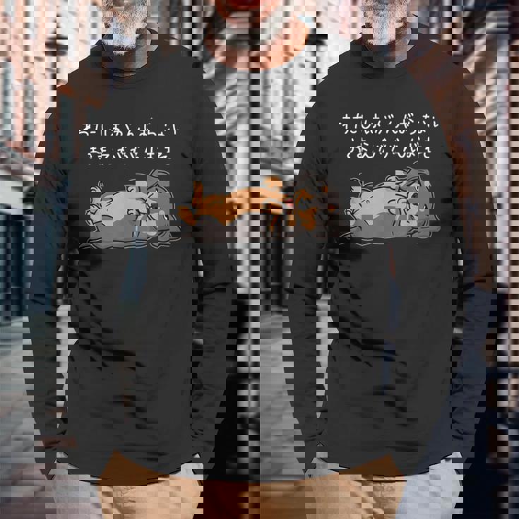 わたしはがんばらない おまえががんばれ ダックスフンド 犬 おもしろ 怠け者 ネタ ギャグ メンズ 長袖Tシャツ 高齢者への贈り物