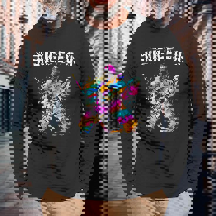 アイスホッケー選手 ゴールキーパー アイスホッケーゴールキーパーギフト 長袖Tシャツ 高齢者への贈り物