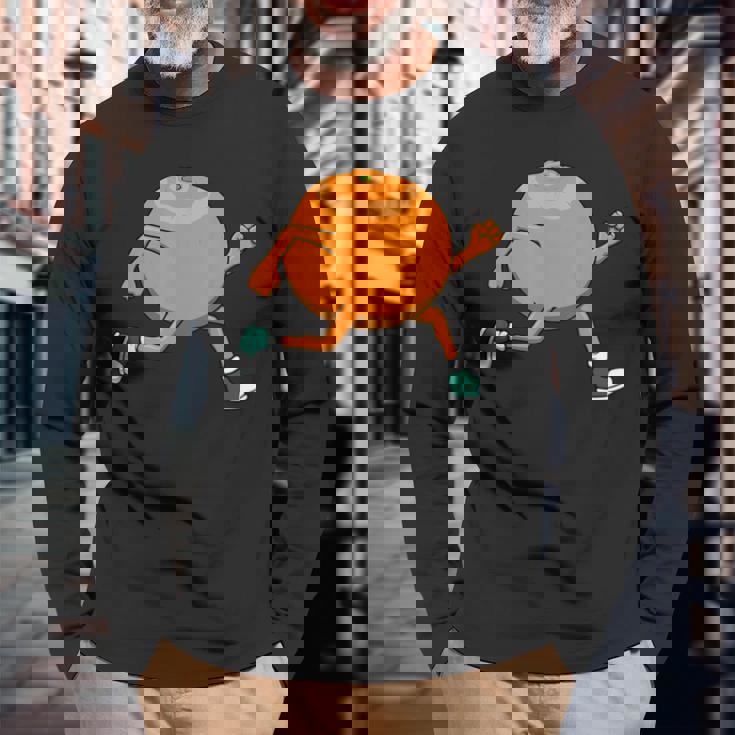 アイロニック・オレンジ・ランニング・マラソン・ホビーランナー 長袖Tシャツ 高齢者への贈り物