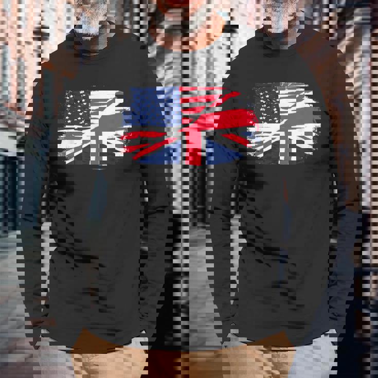 アメリカの国旗-ユニオンジャック-イギリスの国旗 Usa Flag Union Jack Uk Flag 長袖Tシャツ 高齢者への贈り物