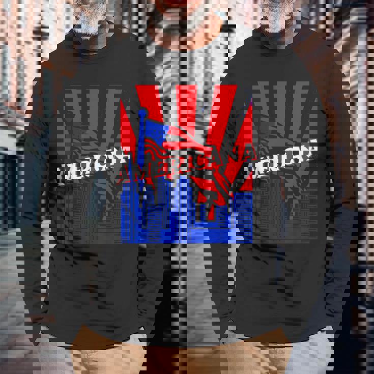 アメリカーナ、都市、旗、Bjj、柔術、Mma、ファイティング、ボックス。 長袖Tシャツ 高齢者への贈り物