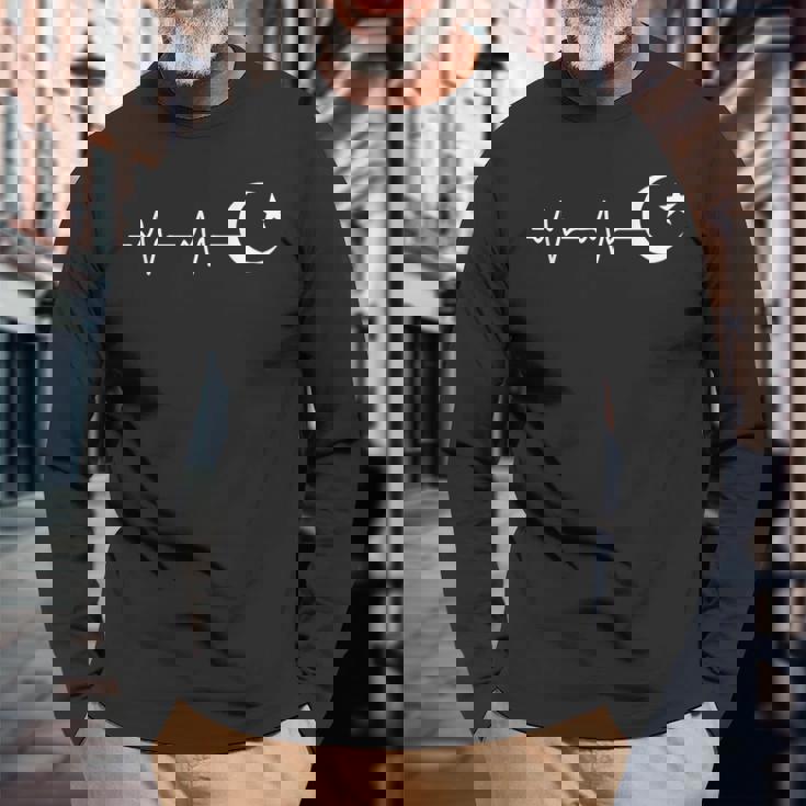 イスラム教のシンボル イスラム教のイスラム教徒のサイン ハートビート イスラム教の三日月形 長袖Tシャツ 高齢者への贈り物