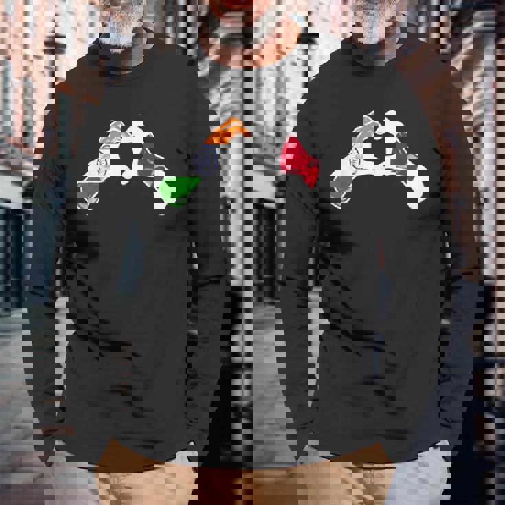 インド日本国旗 インド日本ハート 長袖Tシャツ 高齢者への贈り物