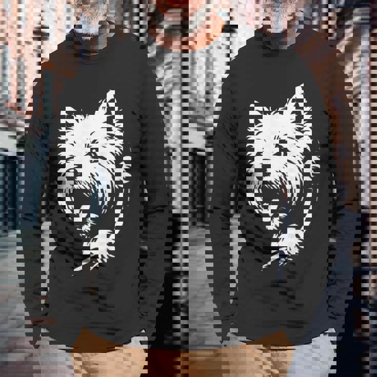 ウエスト ハイランド ホワイト テリア ピーキングドッグ ウェスティ デザイン 長袖Tシャツ 高齢者への贈り物