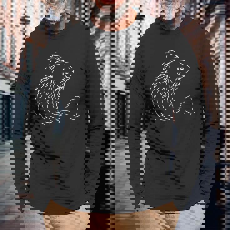 エレガントなラインアート 金魚 ミニマリスト 魚の描画 長袖tシャツ 長袖Tシャツ 高齢者への贈り物