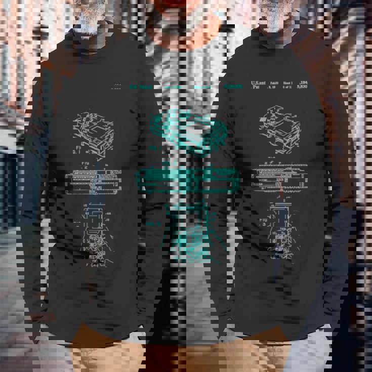 オタクレトロハンドヘルドビデオゲーム特許90年代ゲーマーオタク 長袖Tシャツ 高齢者への贈り物