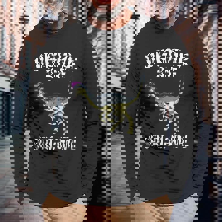 オビラプトルは俺の精霊動物恐竜好き 長袖Tシャツ 高齢者への贈り物