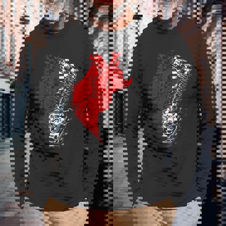 オートバイ エンジン バイカー アンチバレンタインデー 面白いグラフィック 長袖Tシャツ 高齢者への贈り物