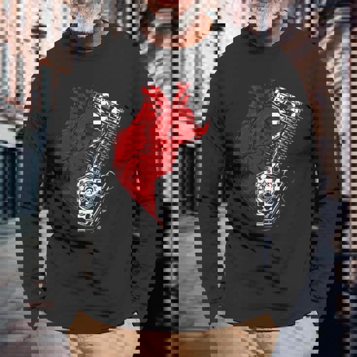 オートバイ エンジン バイカー アンチバレンタインデー 面白いグラフィック 長袖tシャツ 長袖Tシャツ 高齢者への贈り物