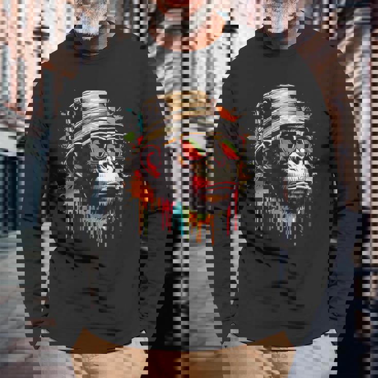 カラフル エイプ クール ヴィンテージ グラフィティ グラフィックアート 長袖Tシャツ 高齢者への贈り物