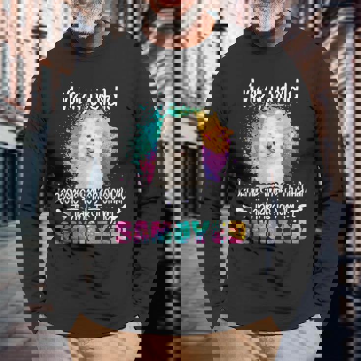 カラフルな世界 サモエド 犬 前足 犬のママ 服 ママ サモエドのアクセサリー 犬の学校 犬の飼い主 長袖Tシャツ 高齢者への贈り物