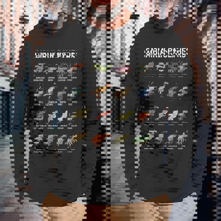 カンブリア紀の生き物チャート–先史時代の海洋生物アート 長袖Tシャツ 高齢者への贈り物