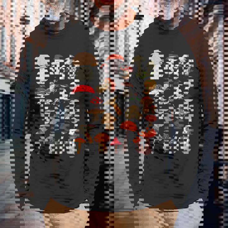 キッズ キノコ コラージュ 菌類 長袖Tシャツ 高齢者への贈り物