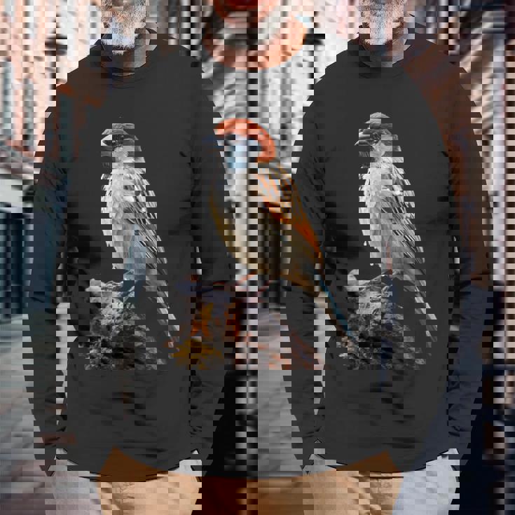 ギフト現実的なスズメ自然木鳥 長袖Tシャツ 高齢者への贈り物