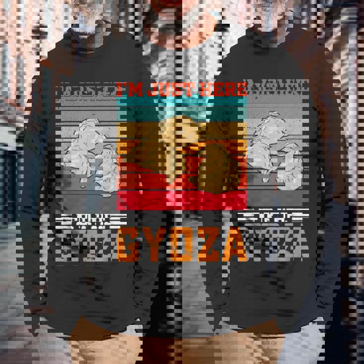 ギョーザが食べたくてたまらない、おもしろいレトロ中華餃子 長袖Tシャツ 高齢者への贈り物