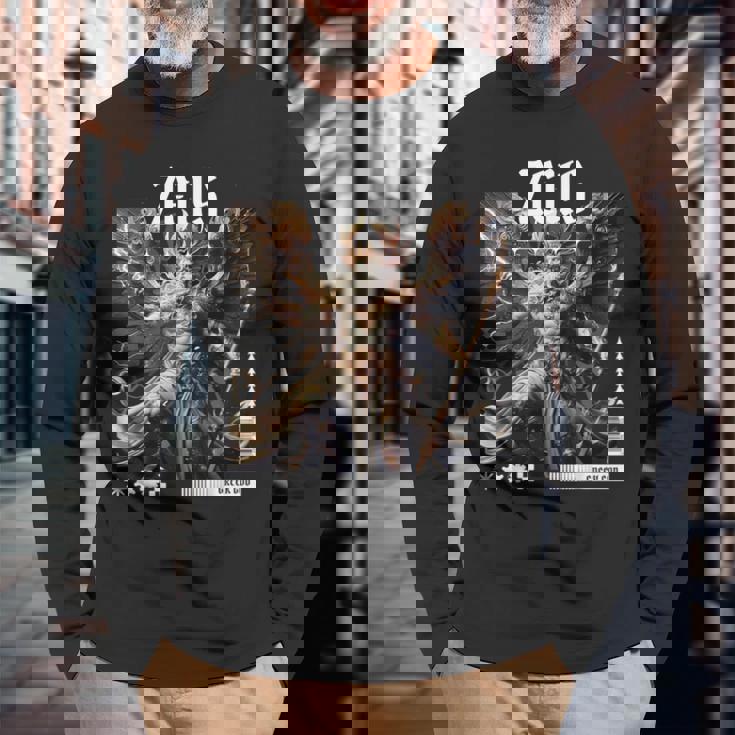 ギリシャ神ゼウス サンダーボルト 長袖Tシャツ 高齢者への贈り物