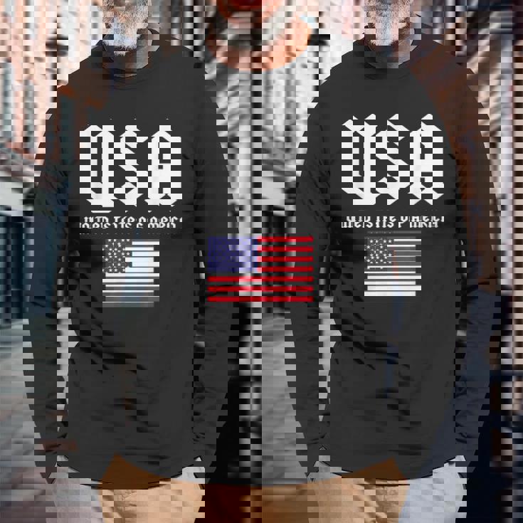 クールなアメリカ国旗グレートーンのイラストグラフィックデザイン。 長袖Tシャツ 高齢者への贈り物