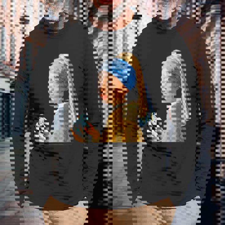 ゲーム モナリザ 面白いtシャツ ゲーマー ネタ 入り メンズ おもしろ 面白い 服 フェルメール グッズ 長袖Tシャツ 高齢者への贈り物