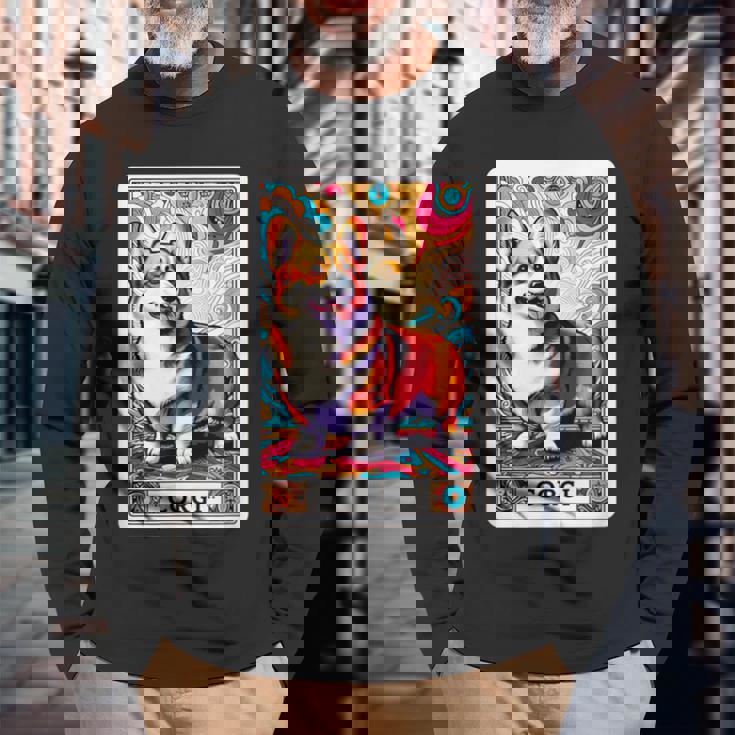 コーギー 面白いtシャツ 犬 タロット カード かわいい メンズ 子供 おもしろ 服 グッズ ネタ わんこ 長袖Tシャツ 高齢者への贈り物