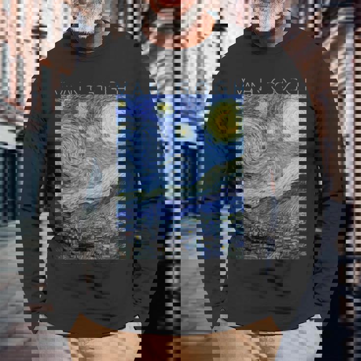 ゴッホ 星月夜 芸術家のためのアート 長袖tシャツ 長袖Tシャツ 高齢者への贈り物