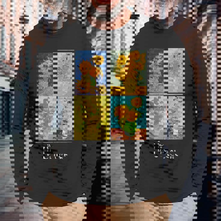 ゴッホの有名な芸術絵画 ひまわりvan Gogh 長袖Tシャツ 高齢者への贈り物