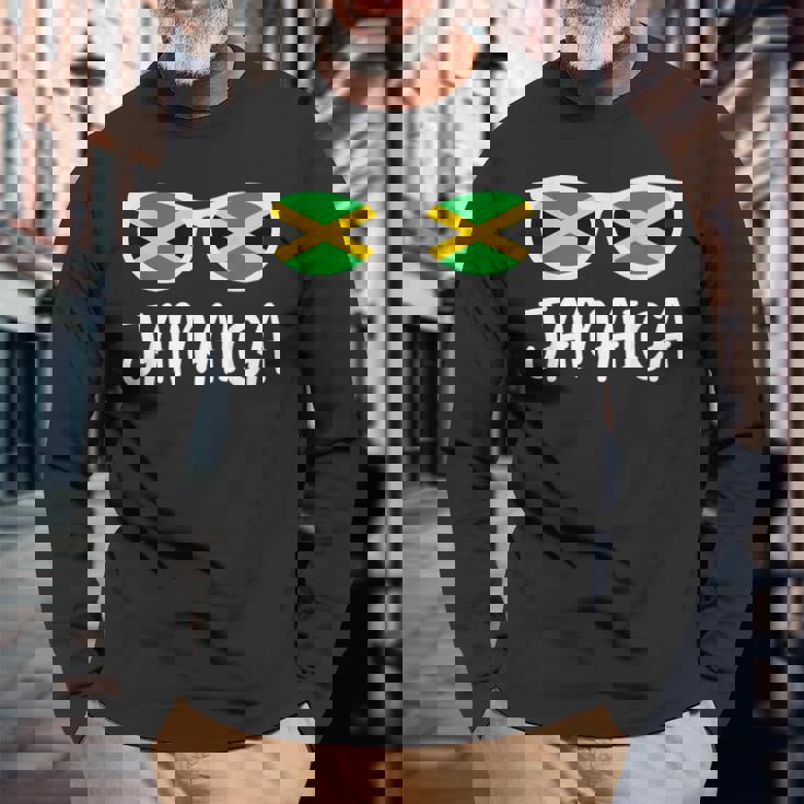 サングラス フラッグ ジャマイカ ジャマイカ 生まれ 長袖Tシャツ 高齢者への贈り物