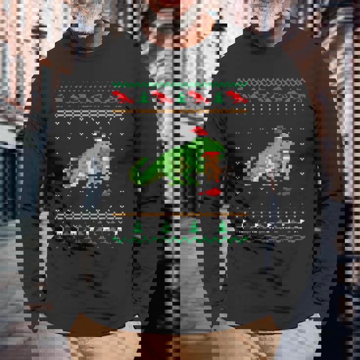 サンタ T-Rex 食べるトナカイ恐竜 アグリークリスマスセーター 長袖Tシャツ 高齢者への贈り物