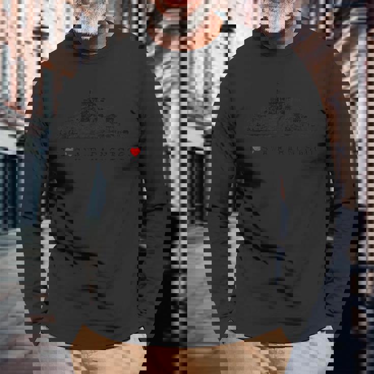 サンフランシスコ I Love Alcatraz アルカトラズ ヴィンテージ スカイライン ベイ カリフォルニア 長袖Tシャツ 高齢者への贈り物