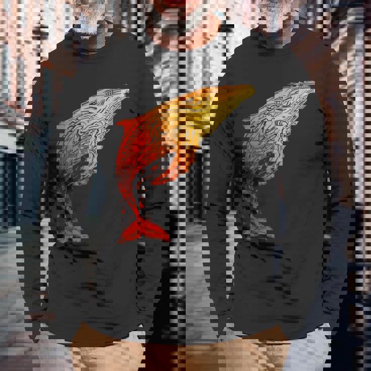 ザトウクジラ ネイティブ ハワイアン ハワイアン トライバル 長袖Tシャツ 高齢者への贈り物