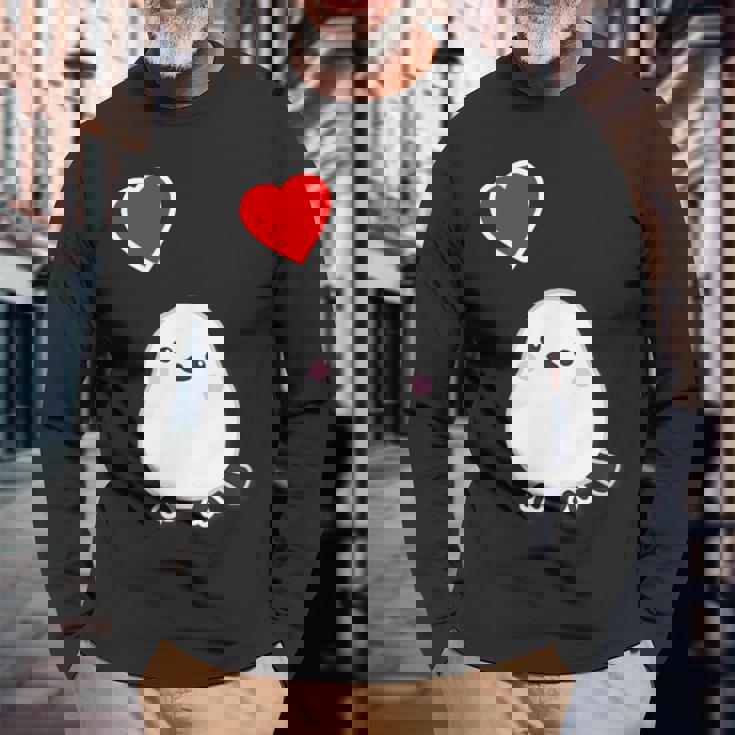 シマエナガ『ハート』白い鳥【どうぶつフレンズ】動物 ゆるくて かわいい 長袖Tシャツ 高齢者への贈り物