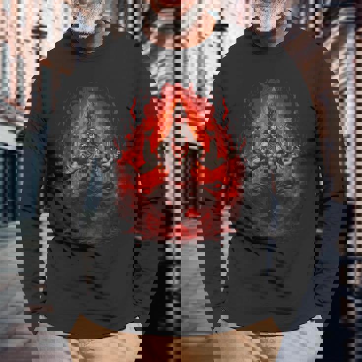 シヴァ神 破壊者 火の瞑想 ヒンドゥー教の神 ヒンドゥー教 長袖Tシャツ 高齢者への贈り物