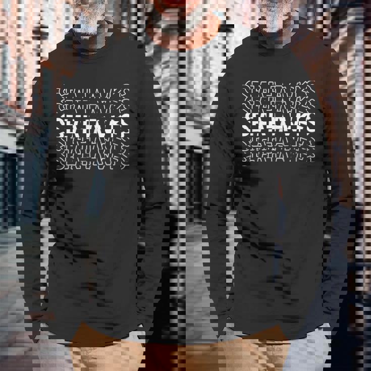 シーホークス 学校 スポーツチーム マスコット タウンゴーカレッジ アスリート 長袖Tシャツ 高齢者への贈り物